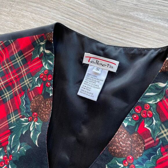Talbots Women's Small Plaid Christmas Vest Vintage 90's Pinecones Holiday Trad - Picture 6 of 7